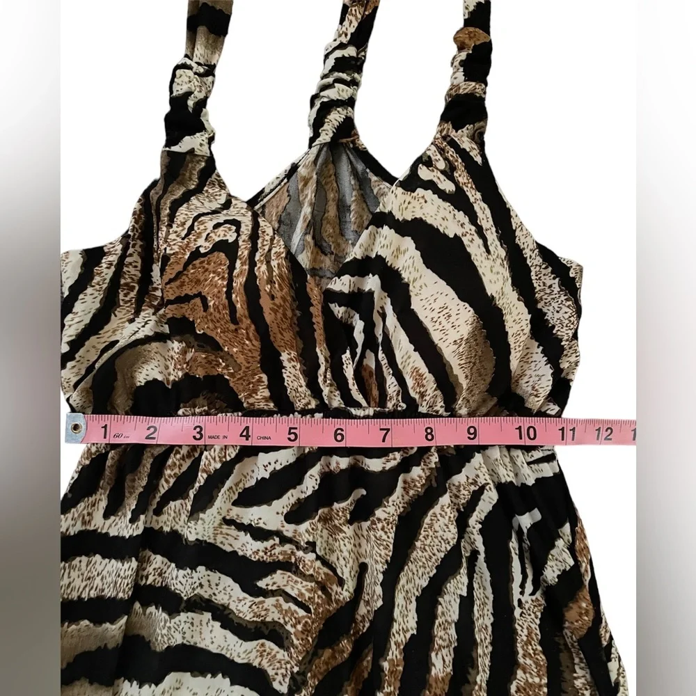 Animal‎ Print Long Maxi Dress Size Small Lightweight Black & Brown Halter Tiger